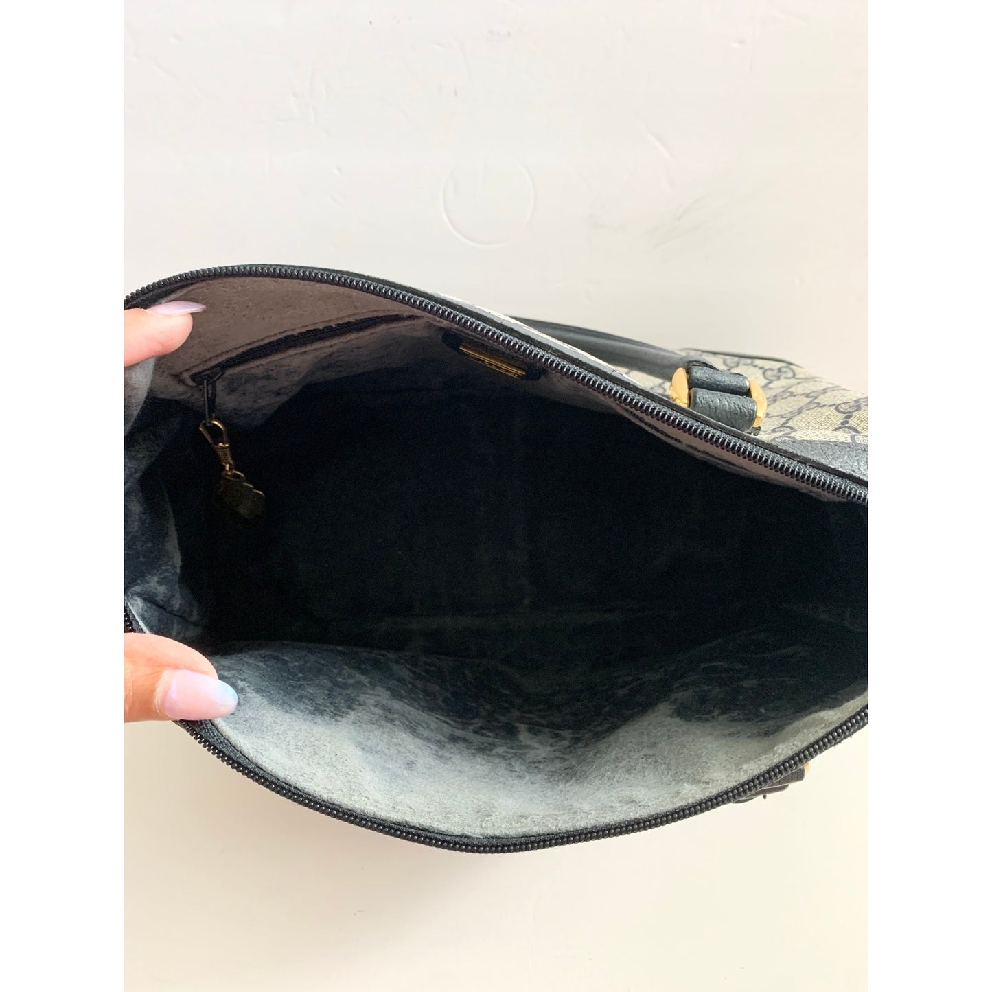 Vintage Gucci Boston Navy Blue Gray Handbag Purse Satchel Authentic