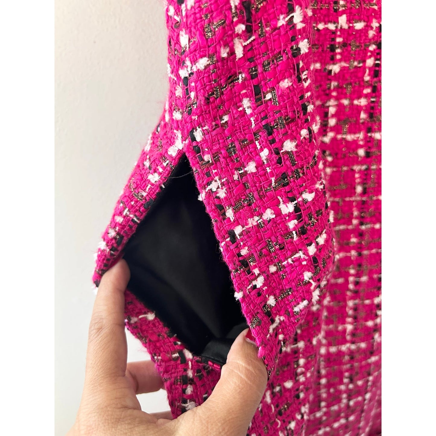 Kate Spade Festive Tweed Mini Dress Magenta Pink White Plaid K9841