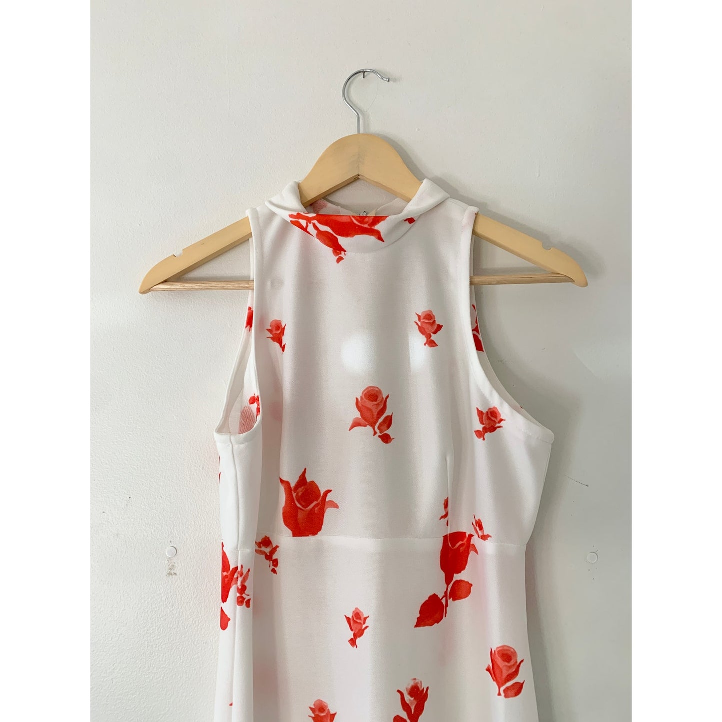 Vintage 1970s Union Made Red White Floral Roses Maxi Dress with Jacket