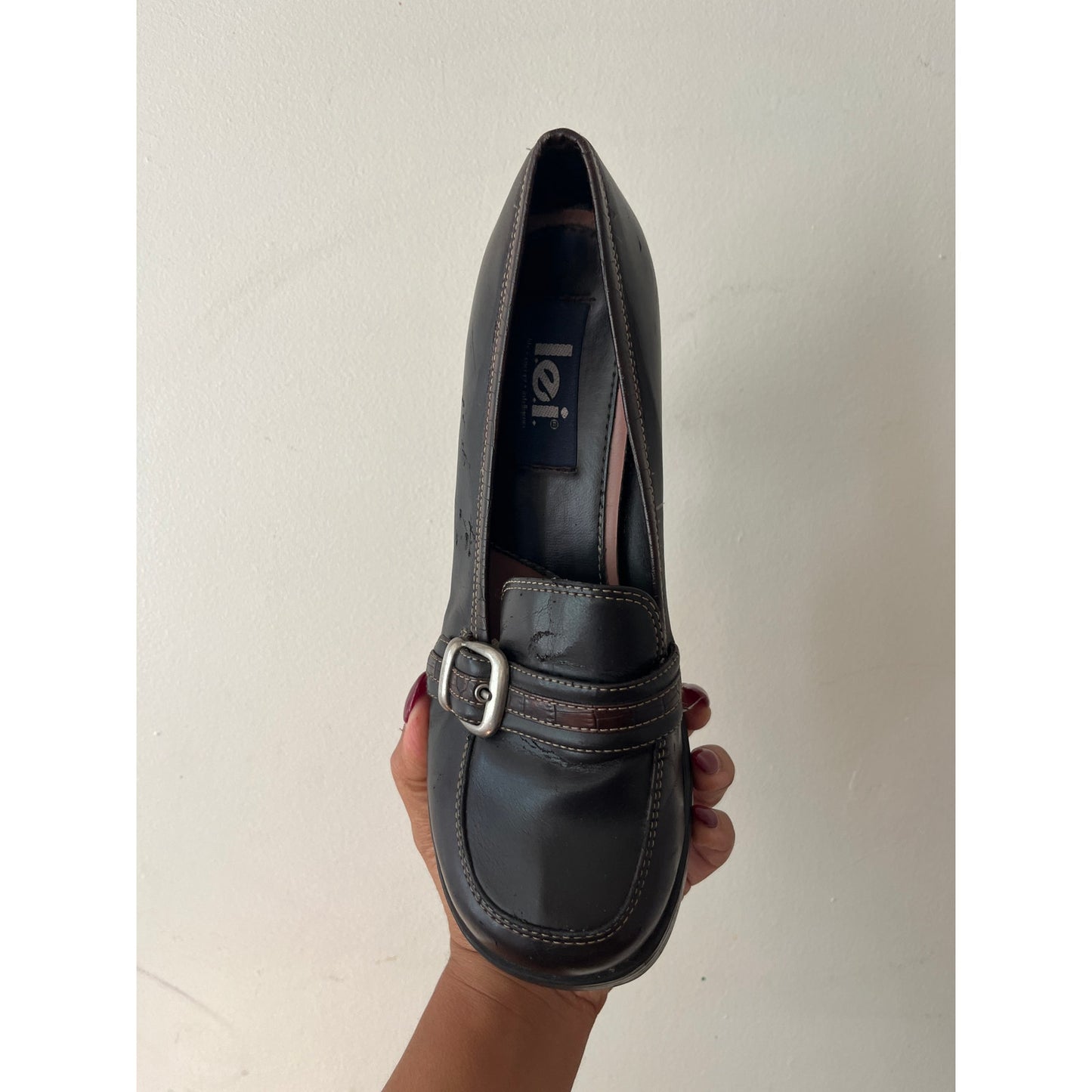 LEI Chunky Dark Brown Oxford Heel Shoes size 8.5 Y2K
