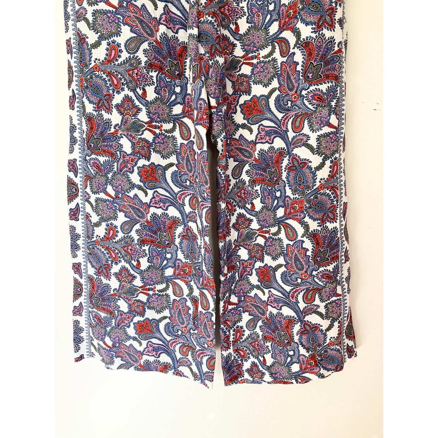 Boden Paisley High Waist Purple Wide Leg Linen Trouser Pants Petite