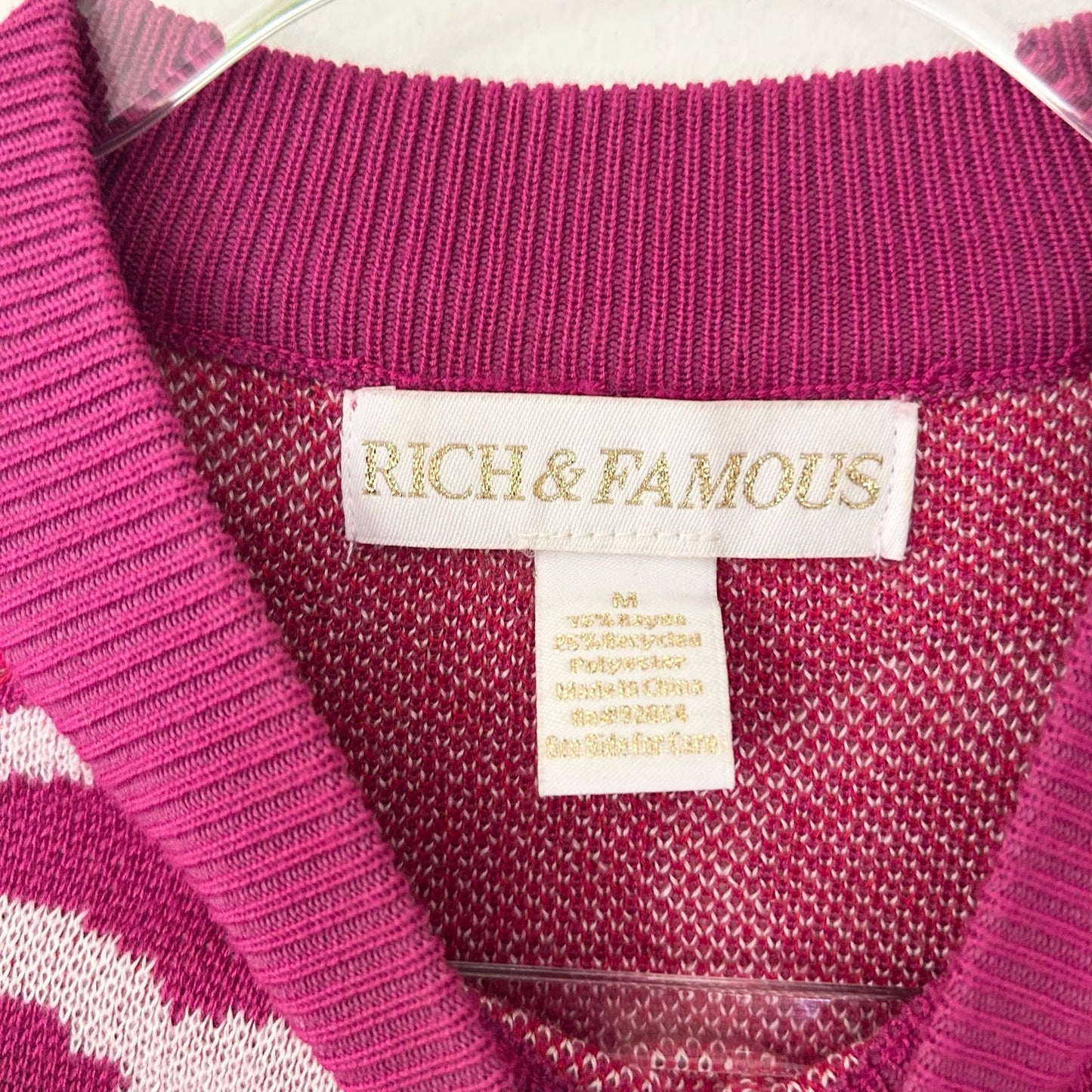 Magenta White Floral Print Crewneck Knit Sweater Rich & Famous