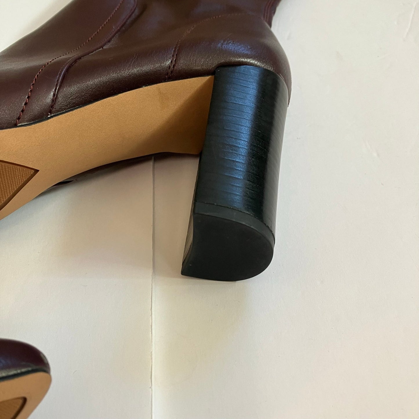 Franco Sarto Kolette Knee High Pointed Burgundy Side Zip Heel Faux Leather Boot