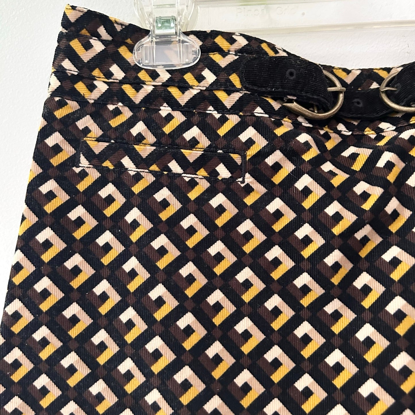 Ann Taylor Loft Geometric Corduroy Fall Mini Skirt Black Yellow Belt