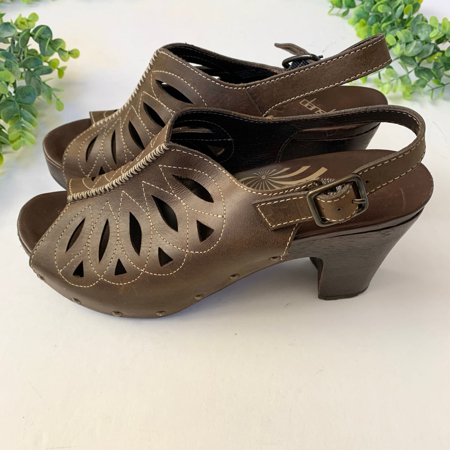 Dankso Rowena Leather Heel Clog Sandals Size 41 9.5-10