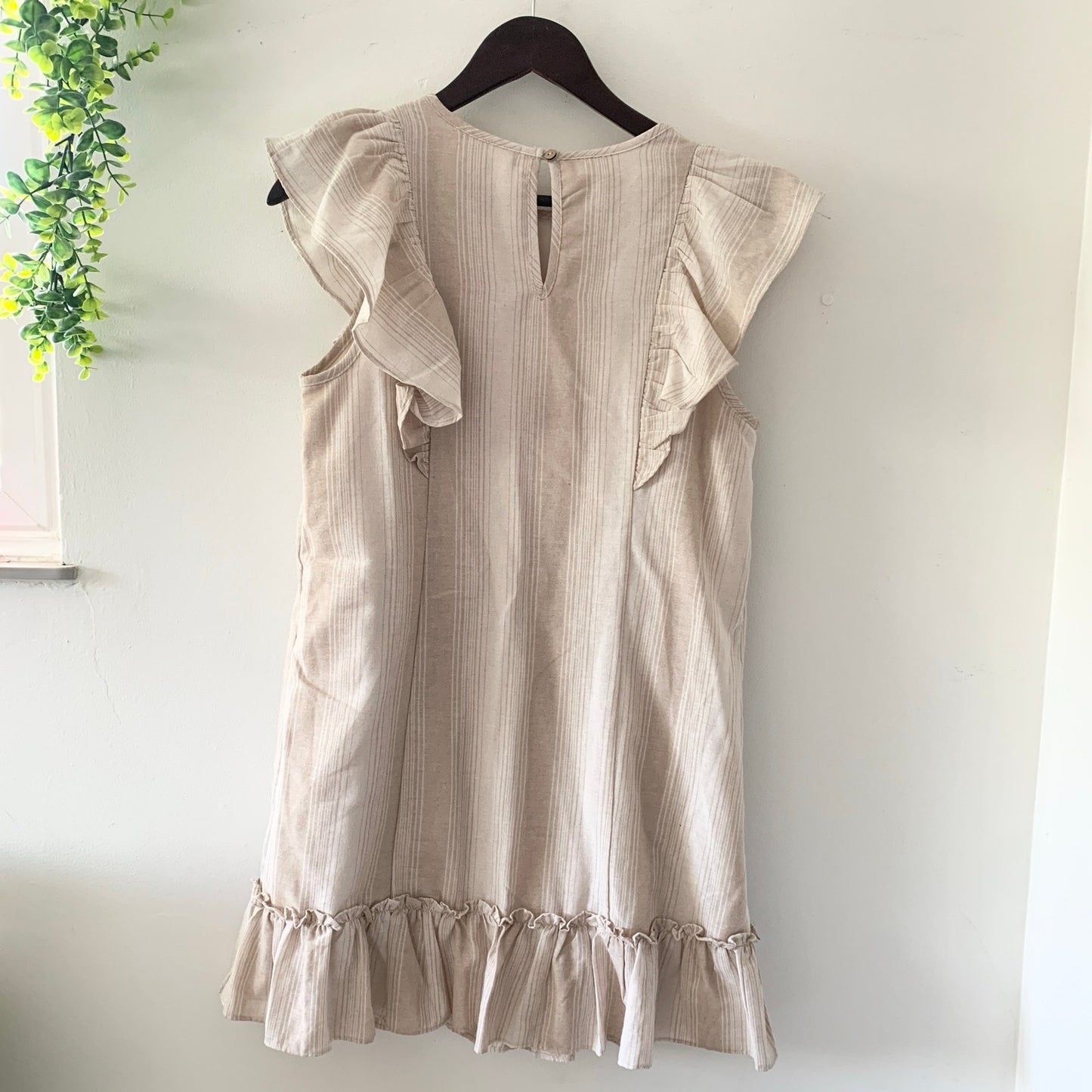 Altar'd State Cream Tan Striped Mini Dress Ruffled Sleeves