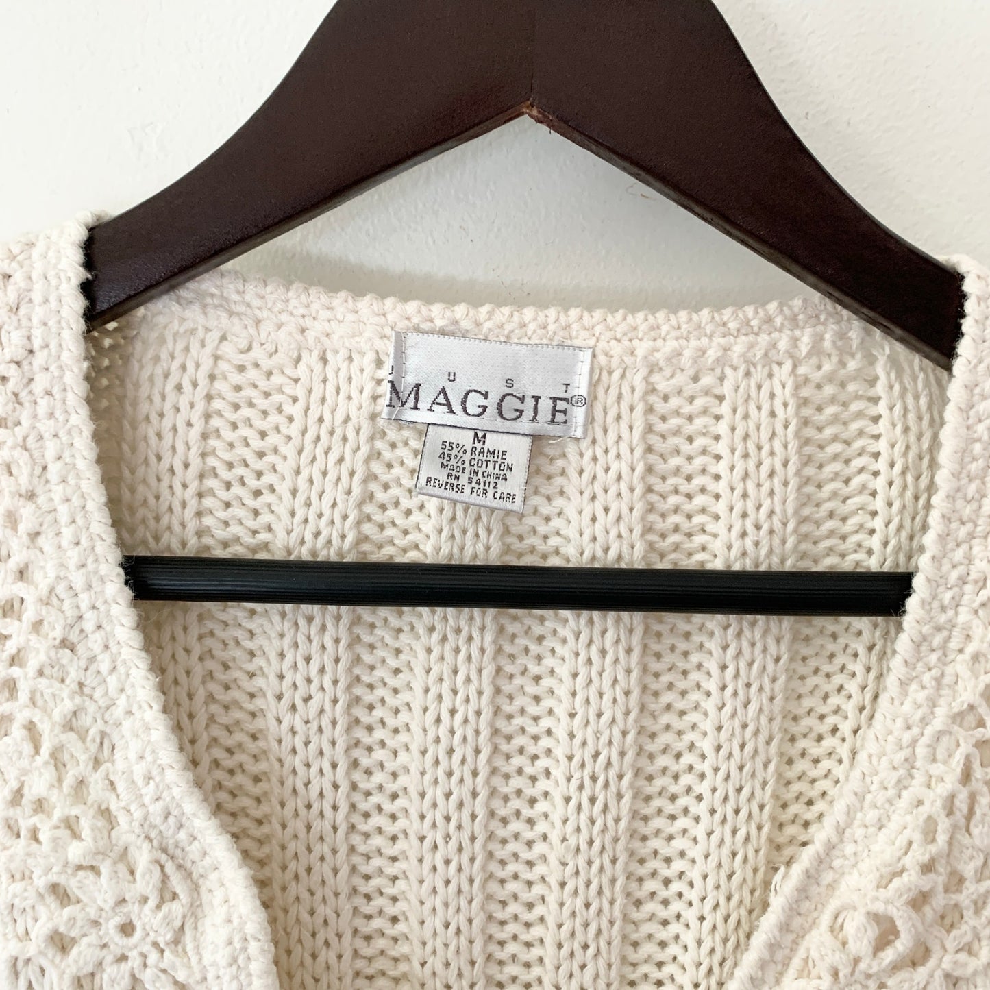 Just Maggie Vintage White Ramie Cotton Cardigan Knit Sweater Medium