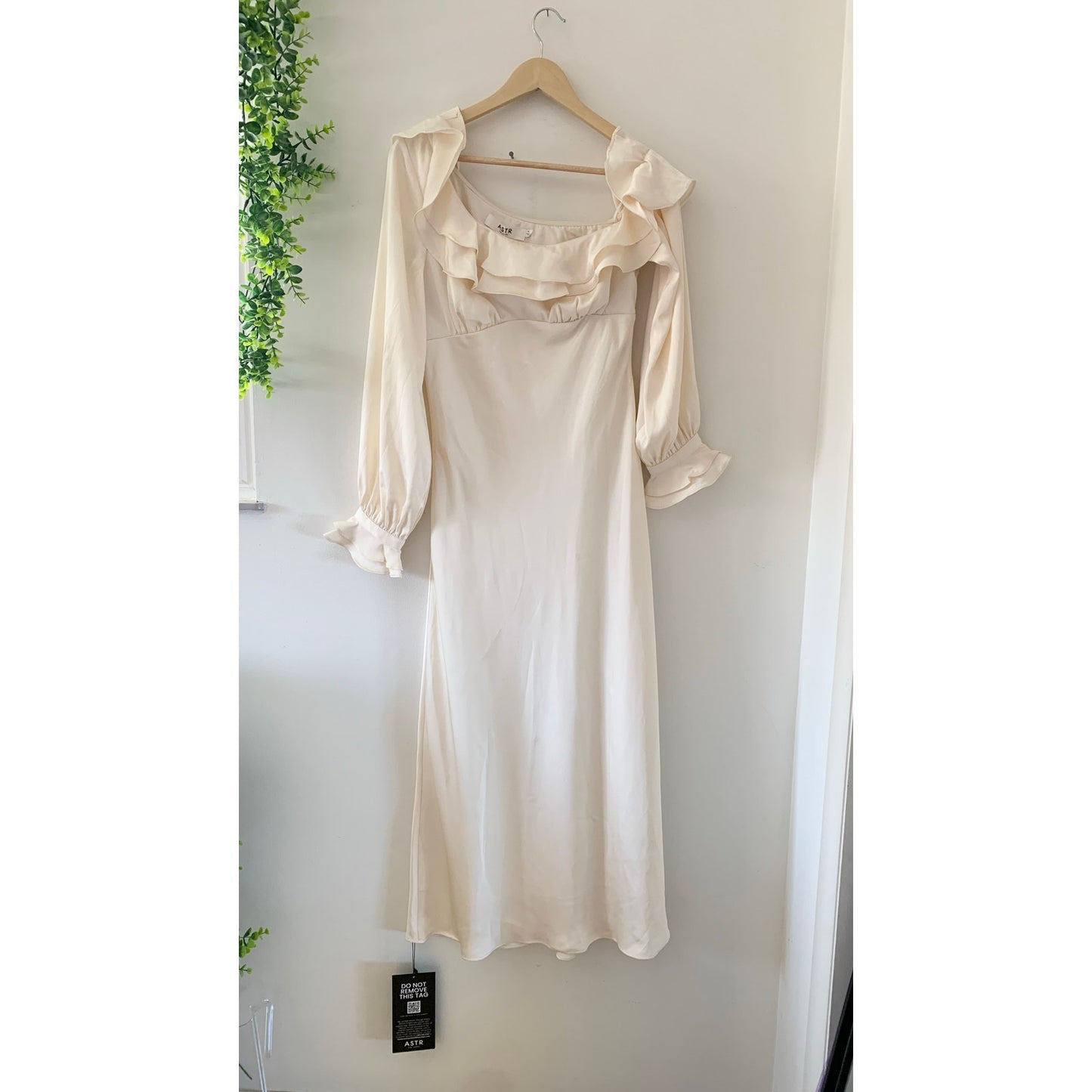 Astr The Label Coraline Satin Midi One Shoulder Draped Ivory Wedding Prom Dress