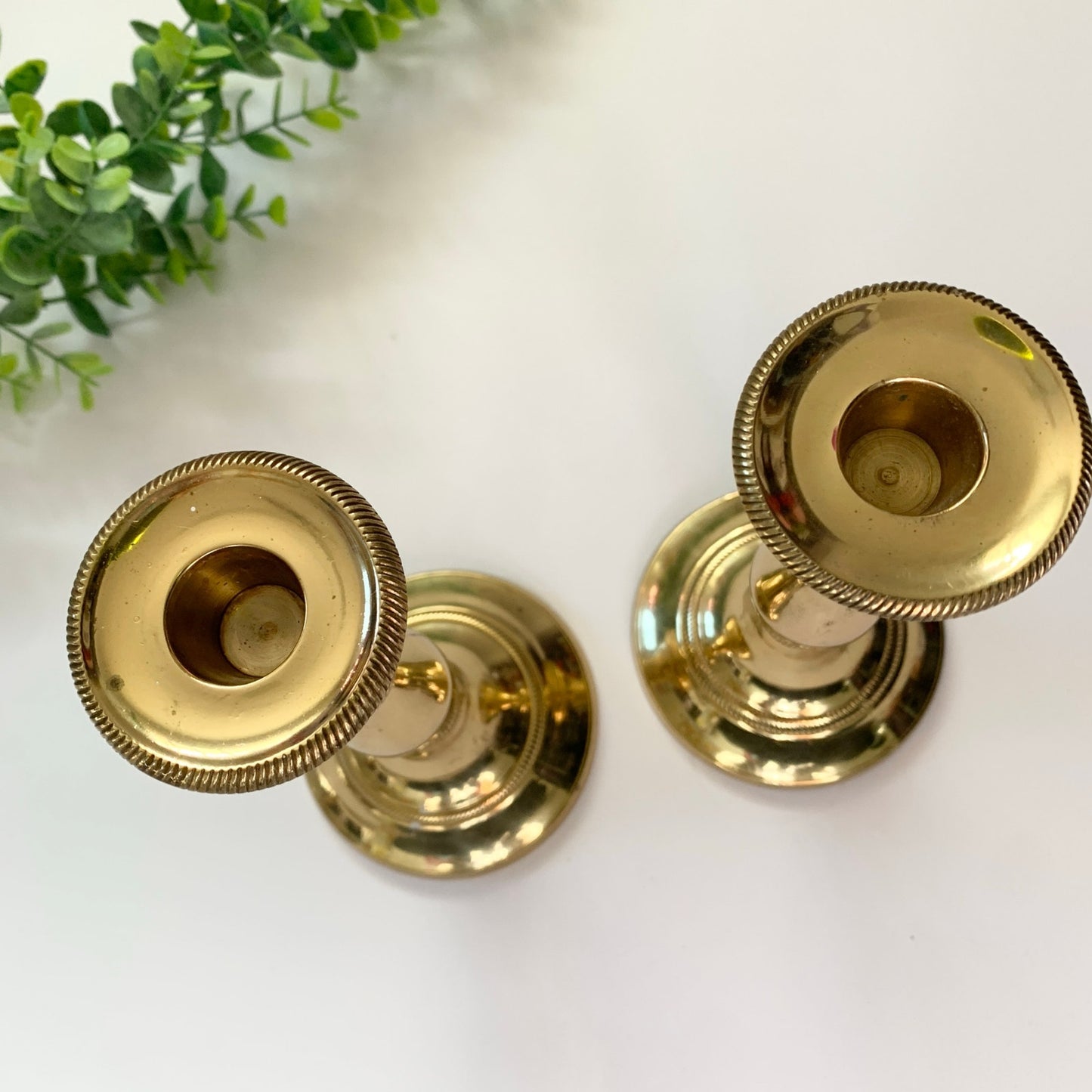 Vintage Andrea by Sadek Lacquered Gold Brass Taper 8" Candle Holders Set of 2