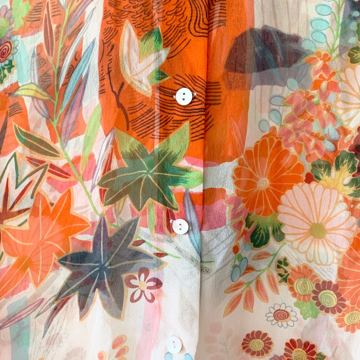 EQUIPMENT Hawaiian Silk Printed Blouse Button Up Shirt Orange Medium