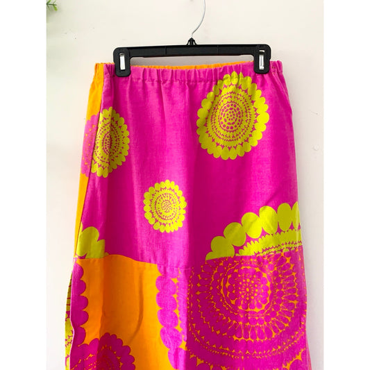 Vintage 1970s Fuchsia Orange A-Line Hawaiian Maxi Skirt