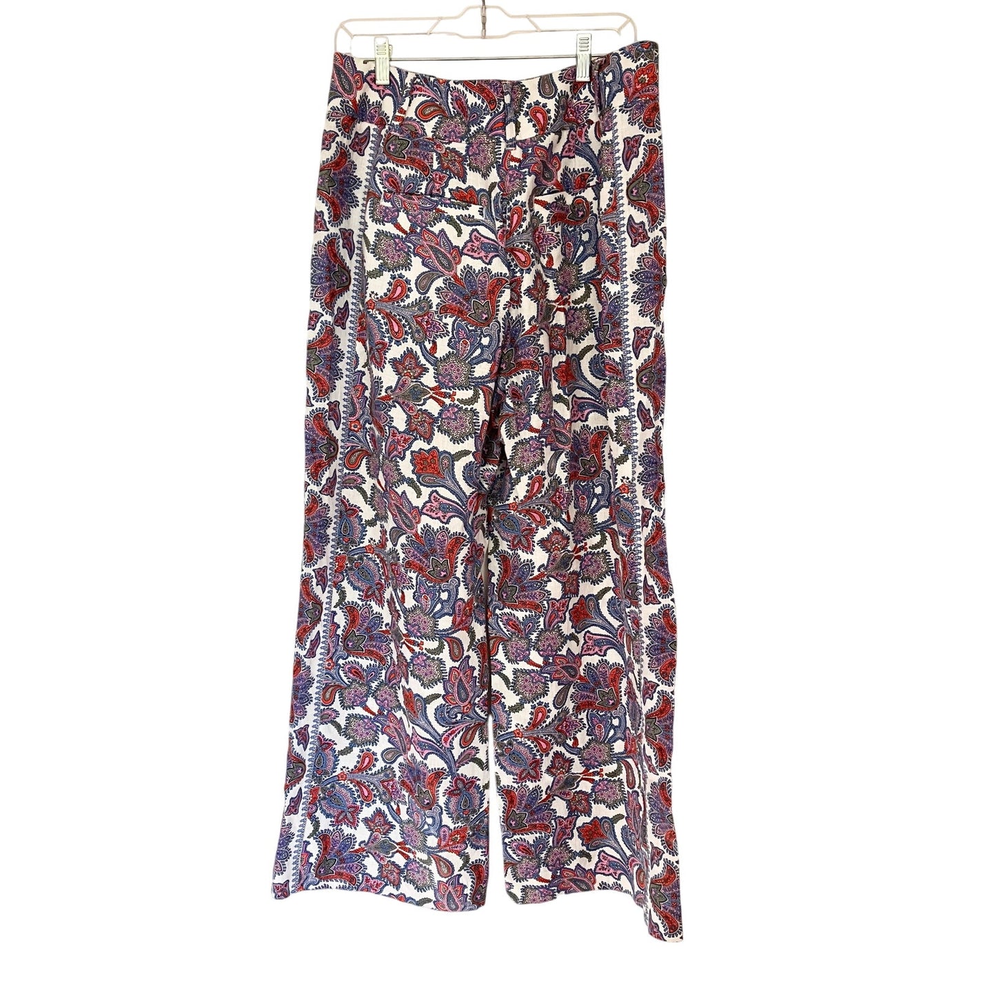 Boden Paisley High Waist Purple Wide Leg Linen Trouser Pants Petite