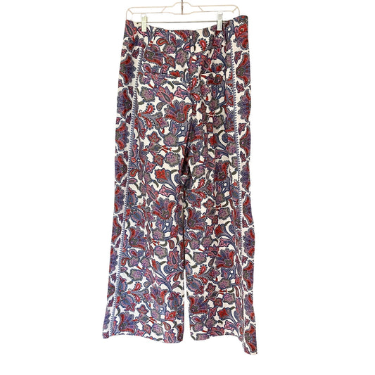 Boden Paisley High Waist Purple Wide Leg Linen Trouser Pants Petite
