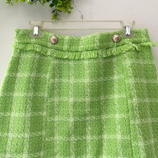 Walter Baker Laurette Tweed Chartreuse Lime Green Preppy Mini Skirt
