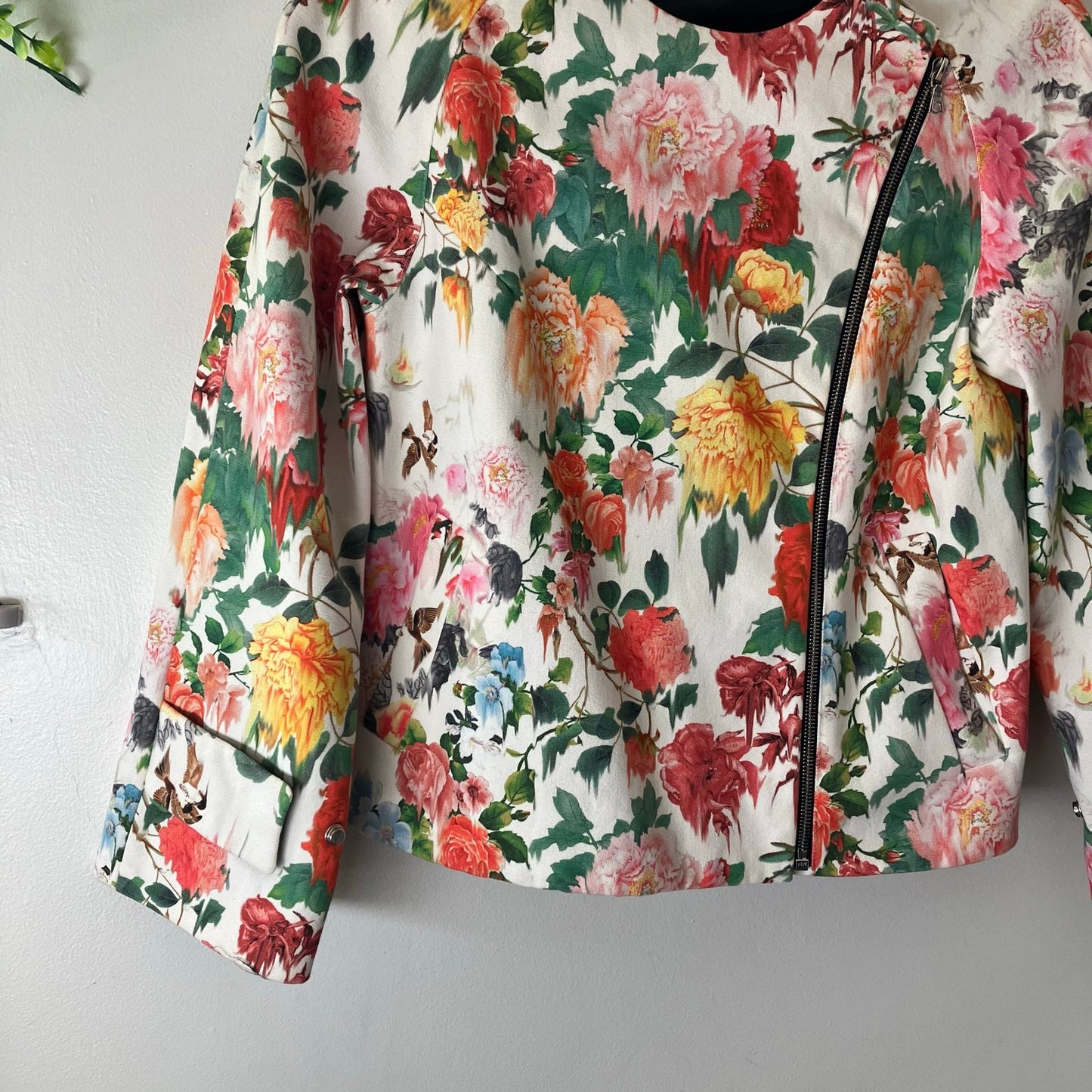 Eudon Choi Spring 2014 Cotton Leather Runway Floral Asymmetric Zip Jacket