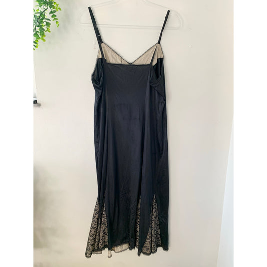 Vintage Vanity Fair Slip Dress Nightgown Black Tan Trim 38
