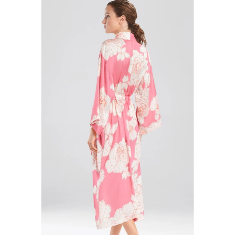 Natori Peony Sunset Floral Pink White Nightgown and Robe Set
