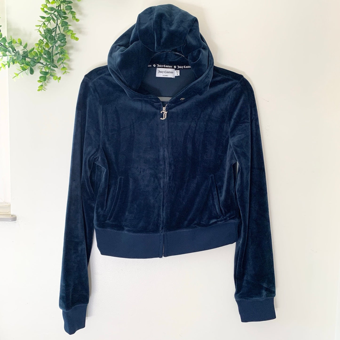 Juicy Couture OG Big Bling Velour Hoodie Regal Navy Blue Y2K