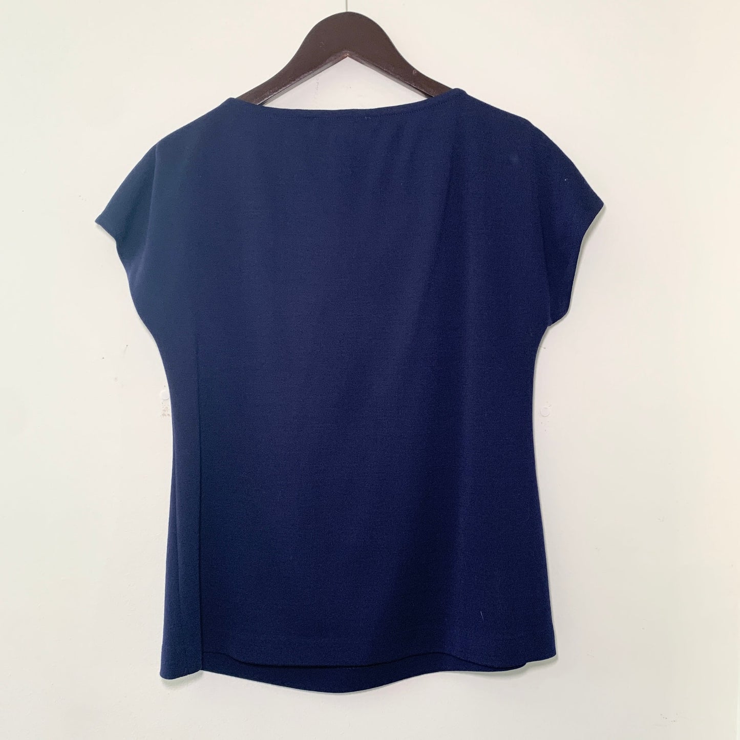 St. John Navy Blue Cap Sleeve Wool Blend Cowl Neck Top