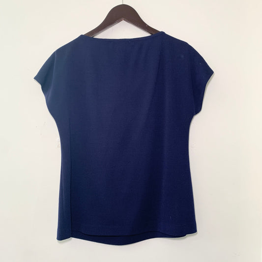 St. John Navy Blue Cap Sleeve Wool Blend Cowl Neck Top