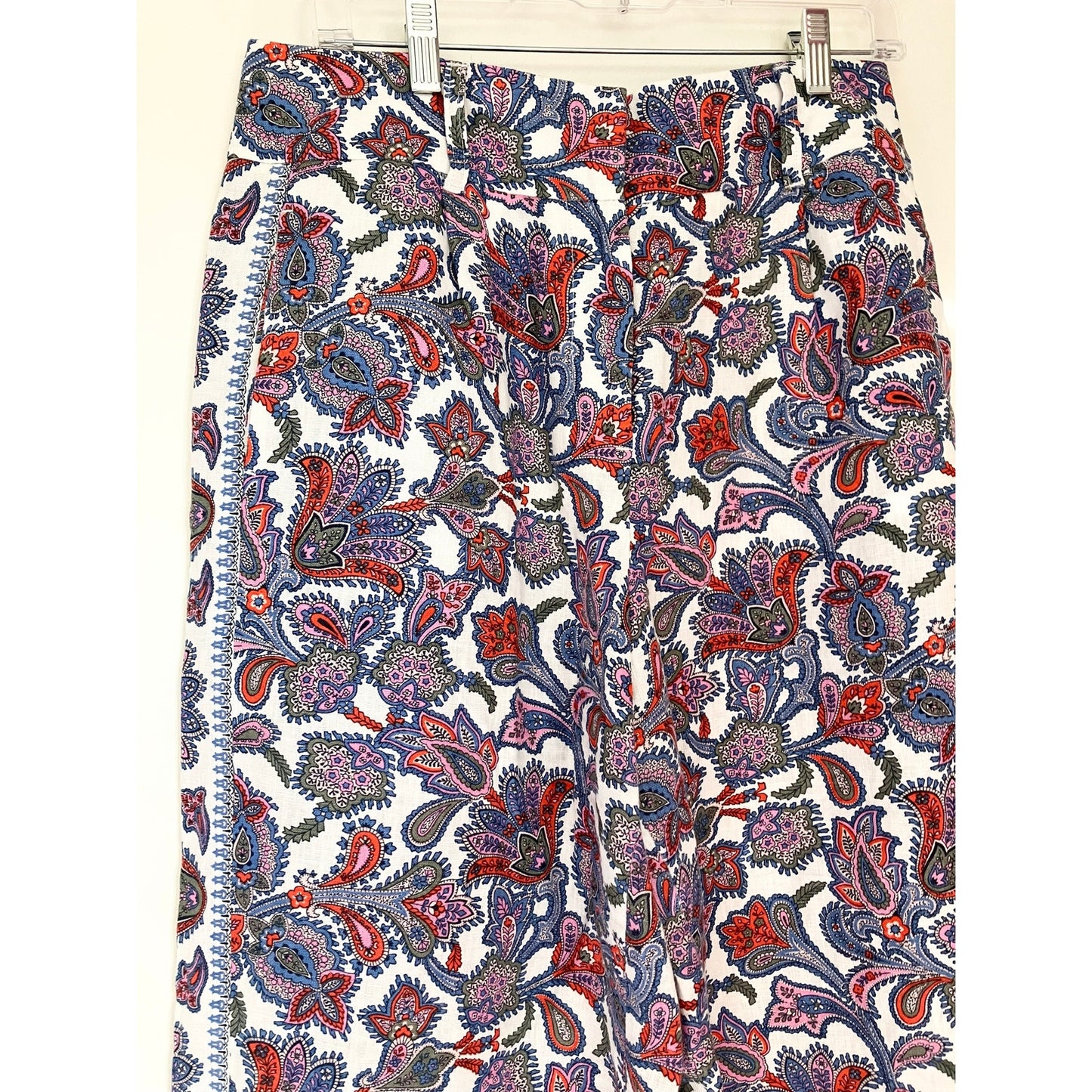 Boden Paisley High Waist Purple Wide Leg Linen Trouser Pants Petite