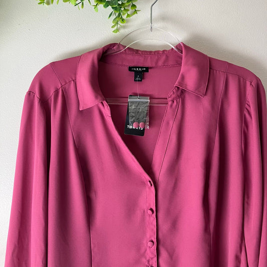 Torrid Harper Georgette Purple Mauve V Neck Back Tie Shirt Blouse New