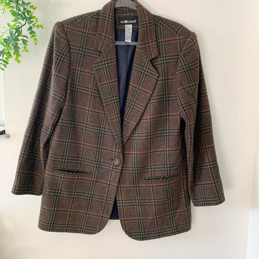 Sag Harbor Vintage Brown 90s Plaid Wool Blazer 10 Medium