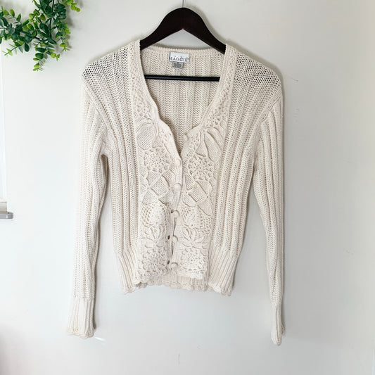 Just Maggie Vintage White Ramie Cotton Cardigan Knit Sweater Medium