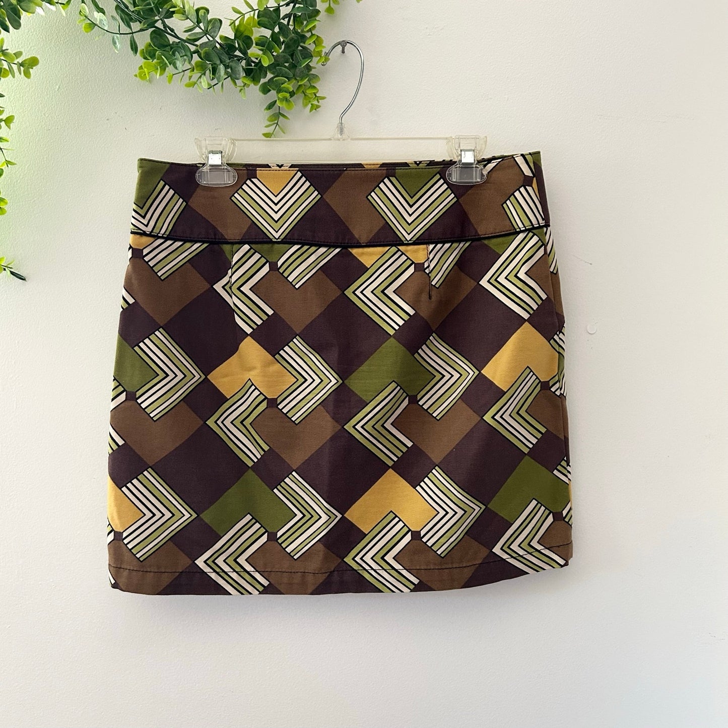 Ann Taylor Loft Geometric Fall Print Cotton Retro Mini Skirt Yellow Brown