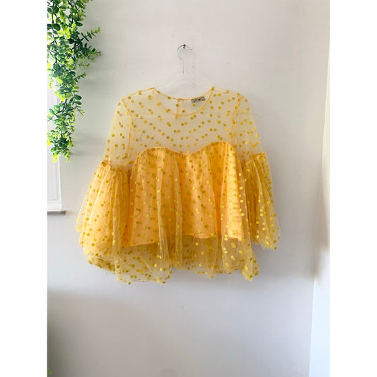 Yellow Polka Dot Sheer Georgette Blouse