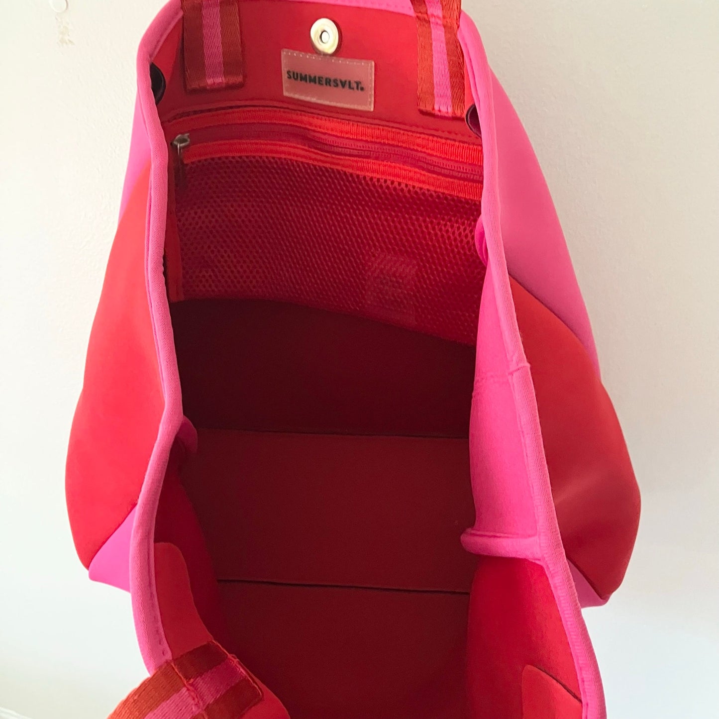 Summersalt Neoprene Pink Hisbiscus Red Lava Beach Tote Bag