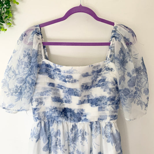 A&F Abercrombie & Fitch Emerson Angel Sleeve Midi Dress Blue Floral