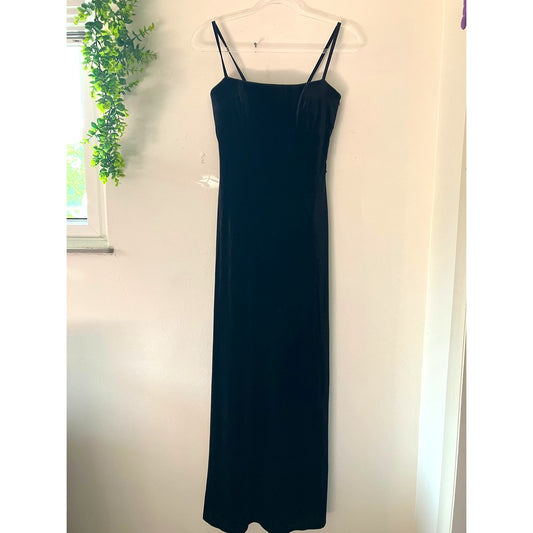 Bebe Vintage Y2K Black Velvet Spaghetti Strap Fitted Long Maxi Formal Dress