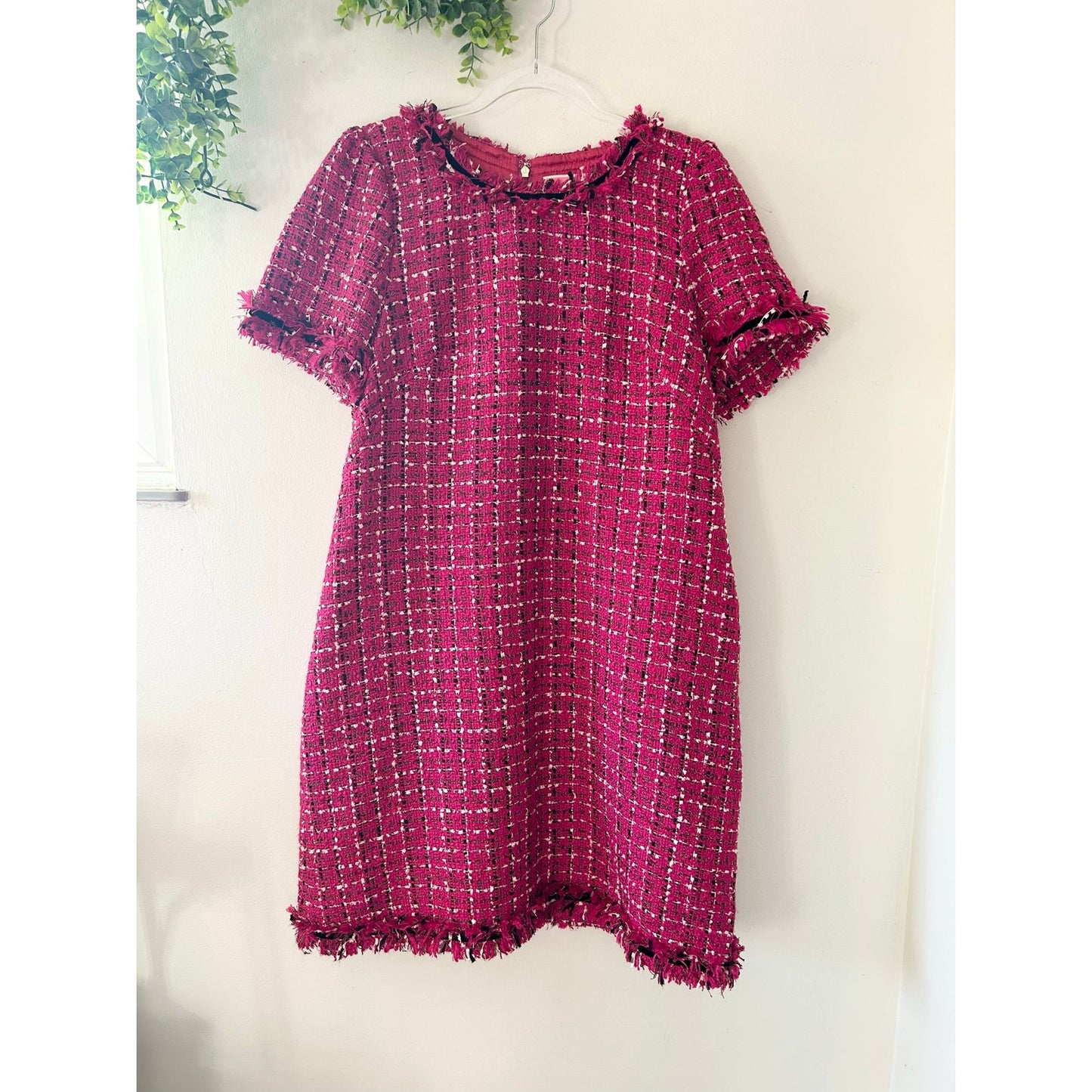 Kate Spade Festive Tweed Mini Dress Magenta Pink White Plaid K9841