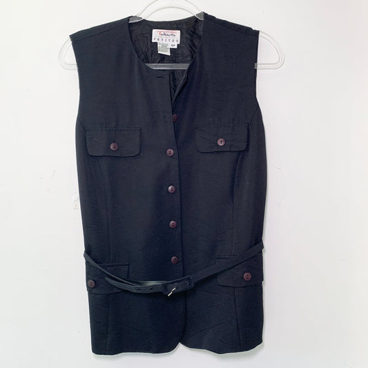 Talbots Vintage Black Sleeveless Belted Suit Vest 12 Petite
