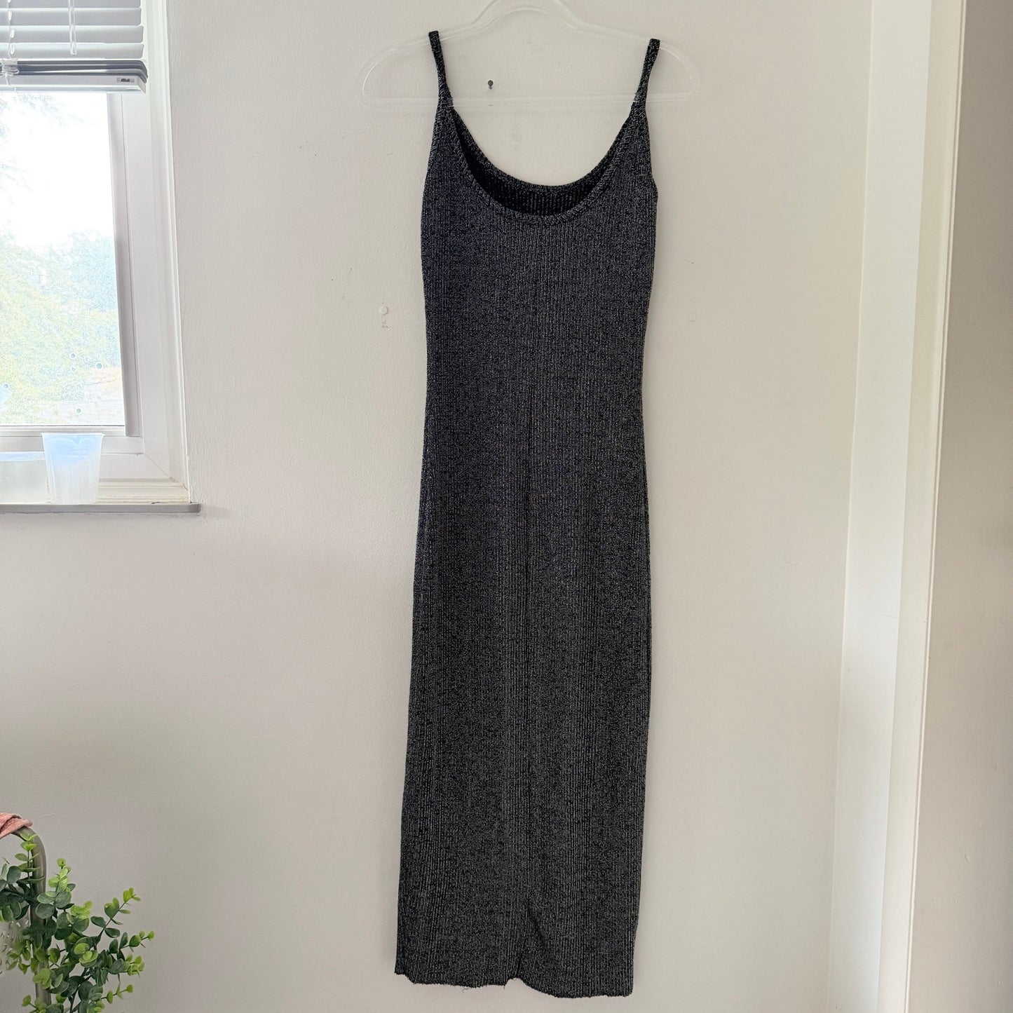 Contempo Casuals Vintage Metallic Silver Black Slip Bodycon Maxi Dress 90s