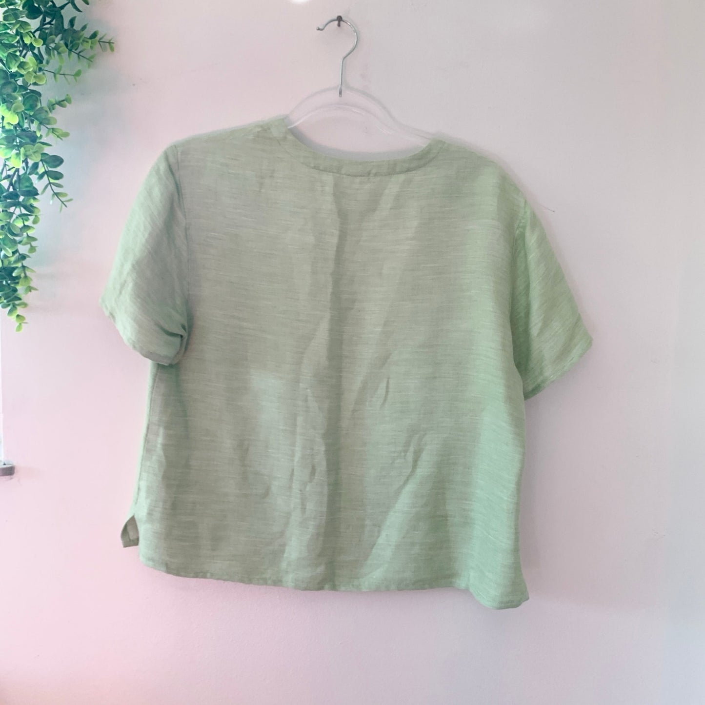 Eileen Fisher Green Relaxed Spring Linen Button Up Blouse