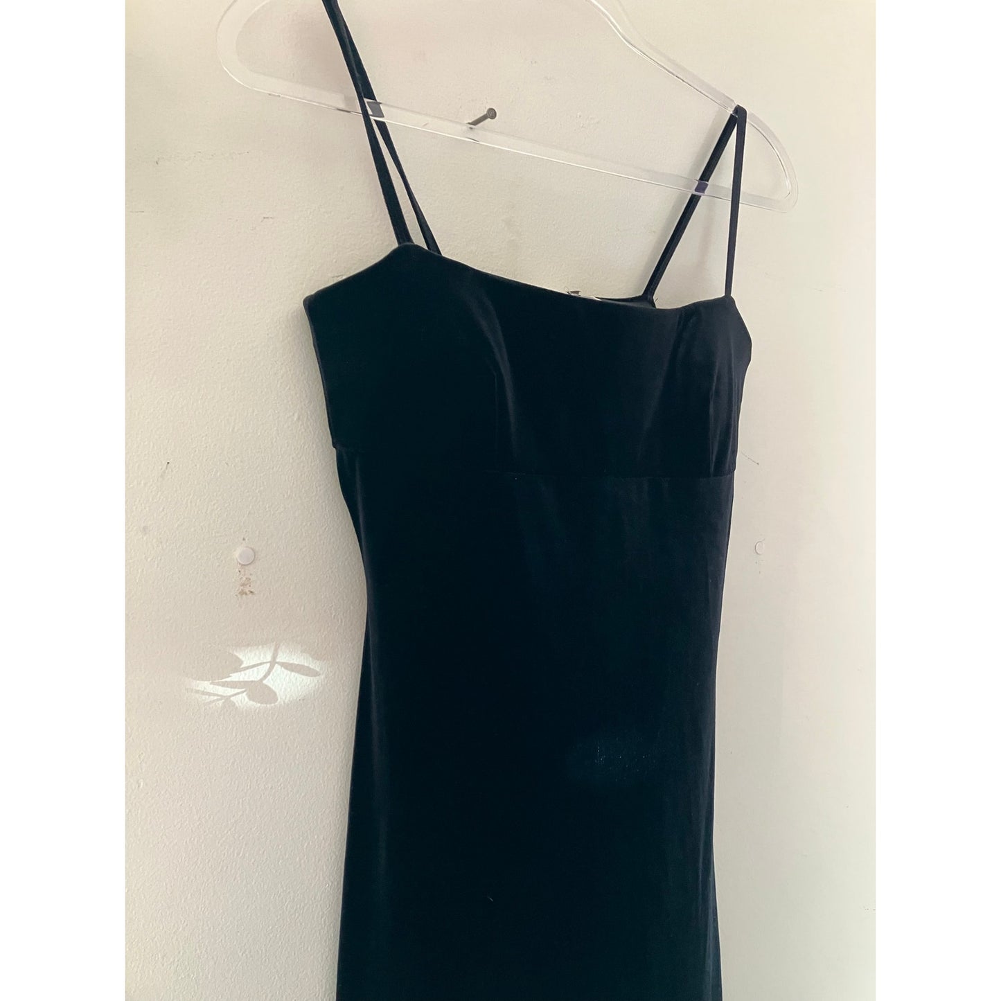 Bebe Vintage Y2K Black Velvet Spaghetti Strap Fitted Long Maxi Formal Dress
