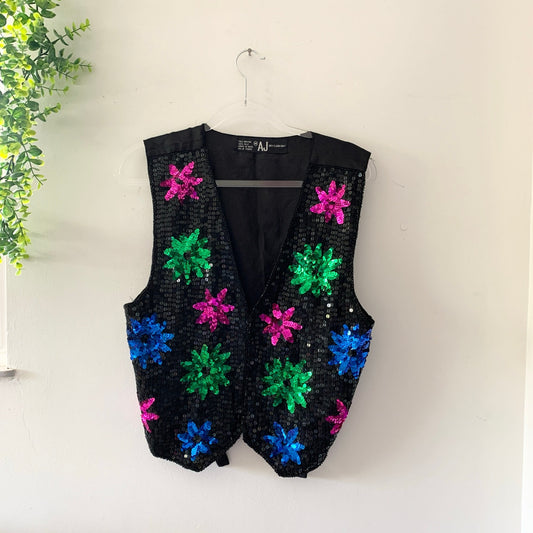 Vintage 1980s AJ Brand Sequined Party Floral Vest