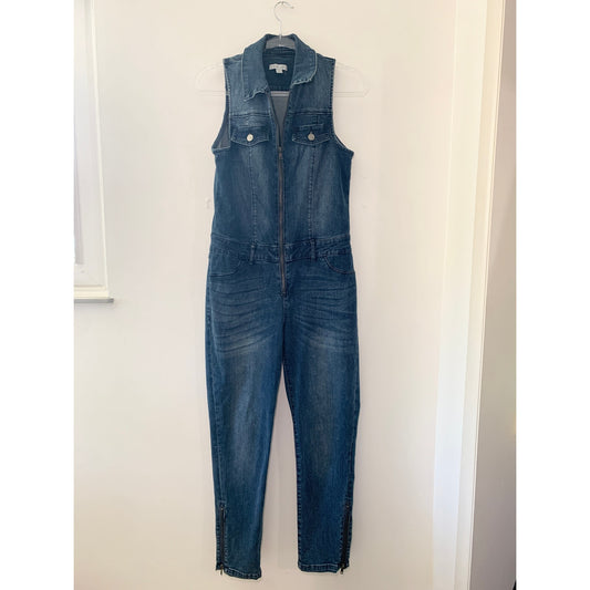 NY&Co Vintage One Piece Zip Front Denim Jean Y2K Style Jumpsuit