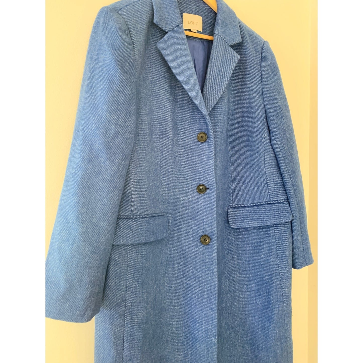 Ann Taylor Loft Twill Blue Wool Blend Full Length Coat XL 755702