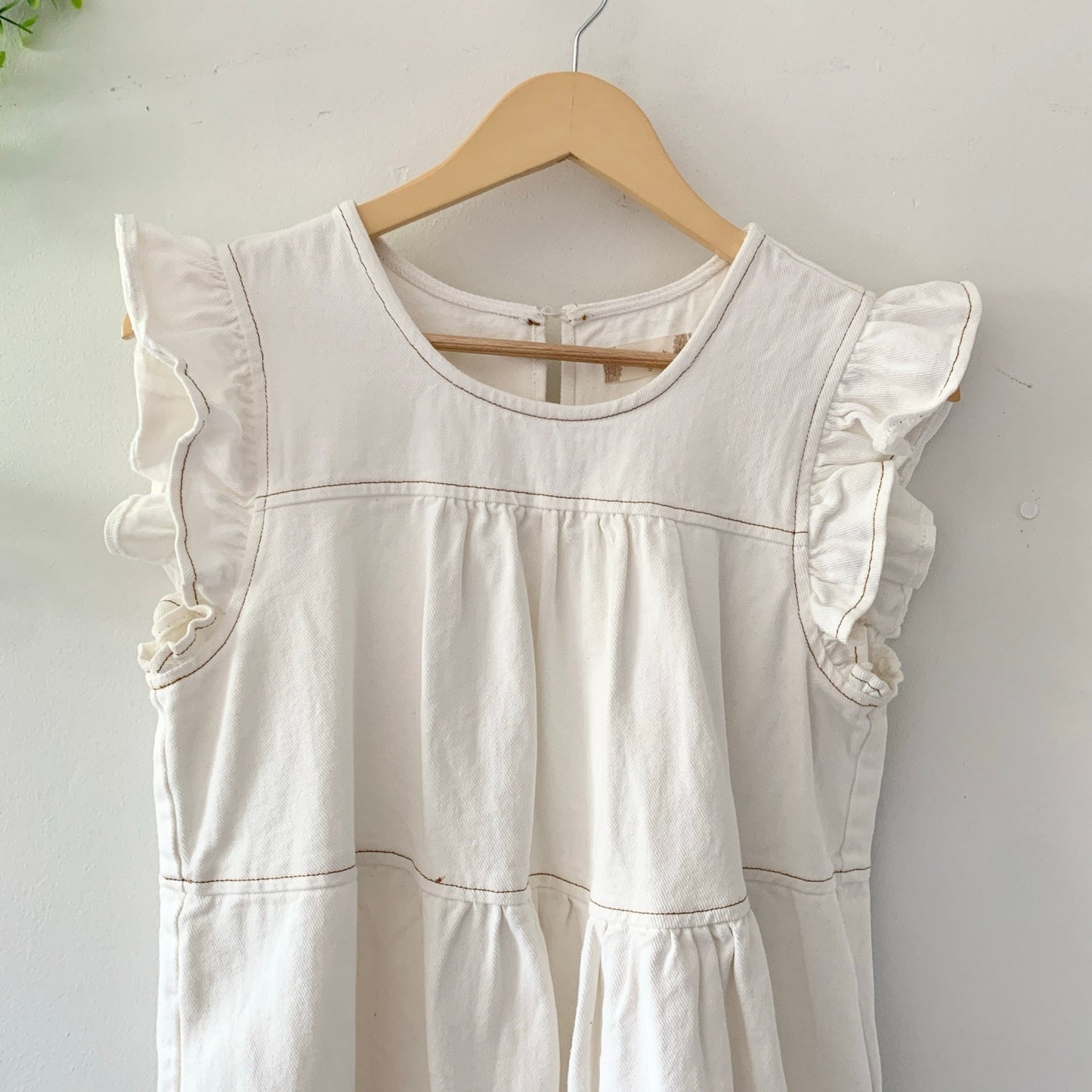 Altar'd State White Denim Babydoll Summer Tiered Dress Small