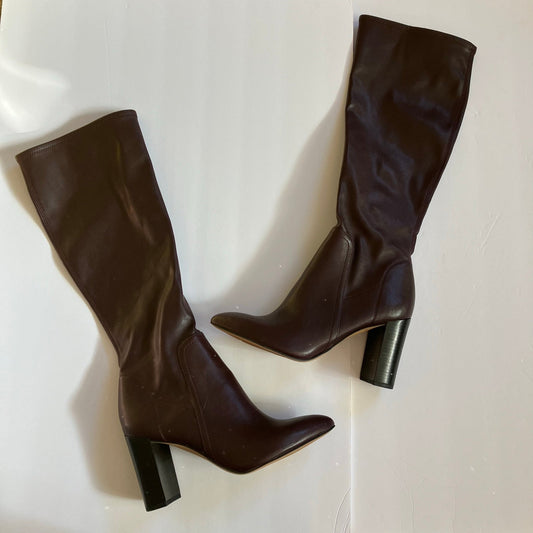 Franco Sarto Kolette Knee High Pointed Burgundy Side Zip Heel Faux Leather Boot