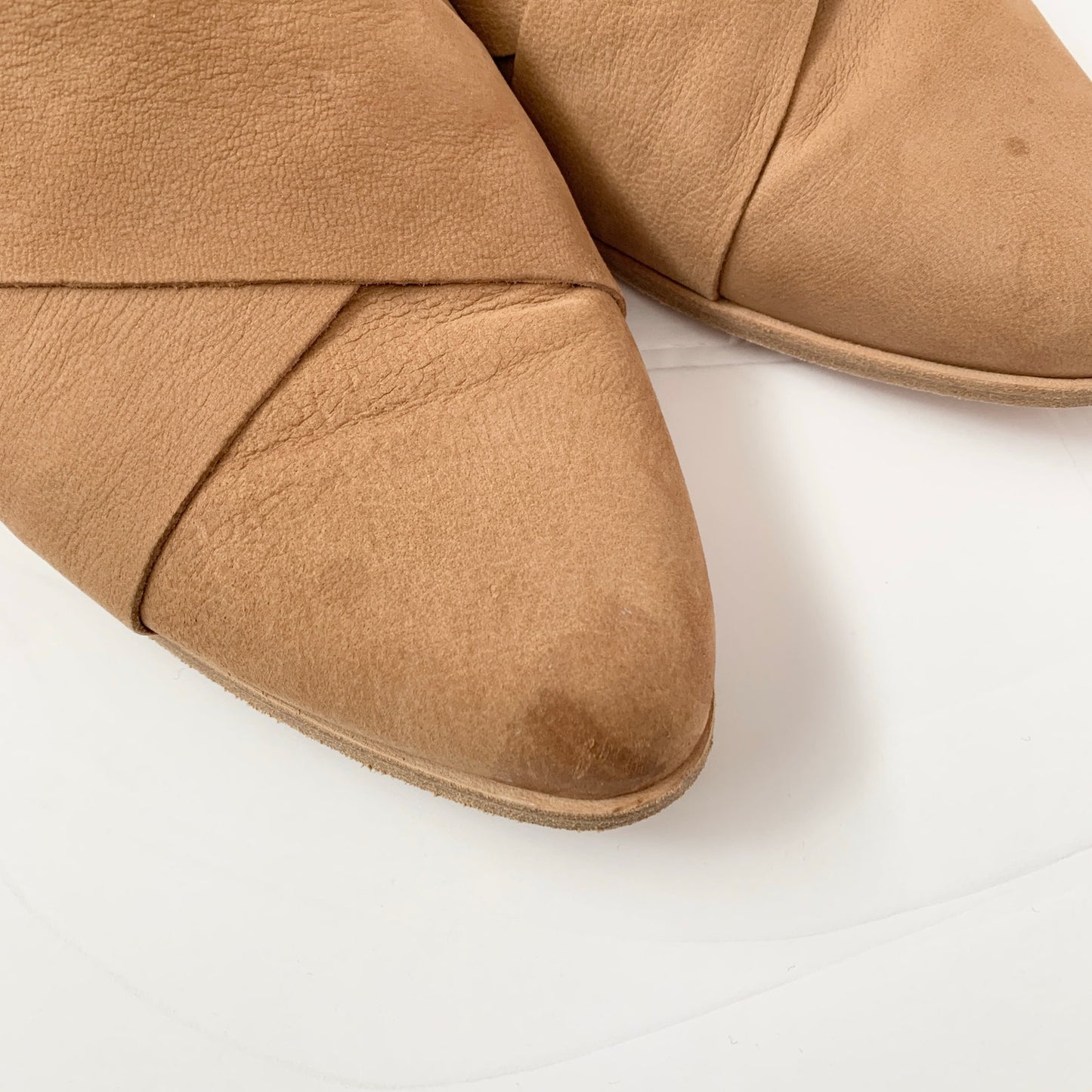 Eileen Fisher Bauer Tumbled Nubuck Tan Leather Mule Flat Shoes