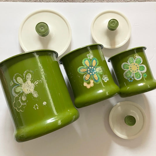 Vintage Kromex Aluminum Canister Set of 3 Mod Flower Power Floral 1970s