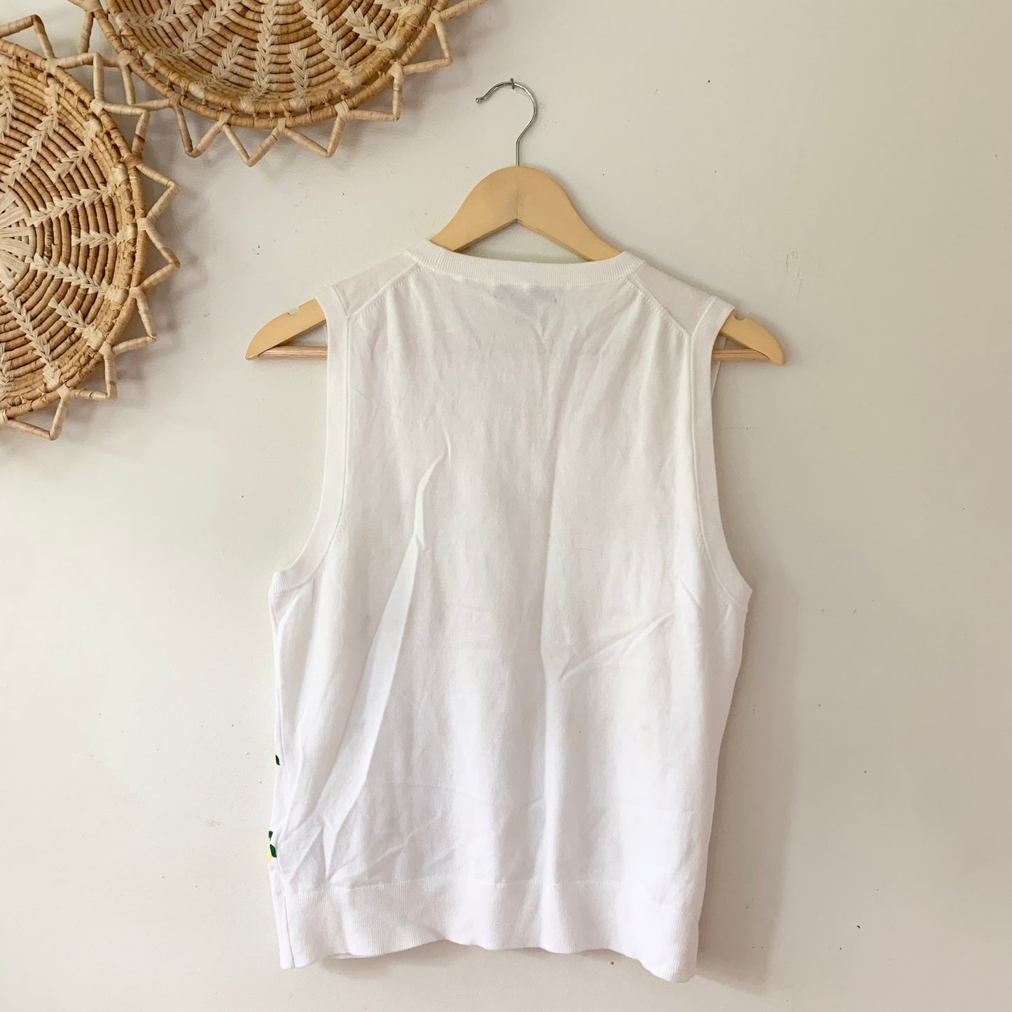 J. Crew Lemon Print Sleeveless Knit Vest Cotton White Yellow Shirt Large
