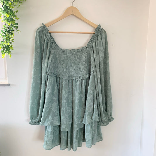 Altar'd State Ellenie Vega Gemma Babydoll Mini Dress Iceberg Green Festival Spring