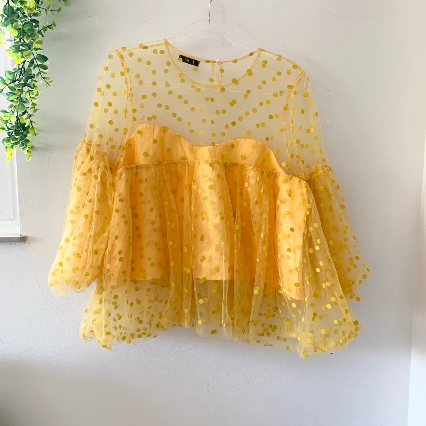 Yellow Polka Dot Sheer Georgette Blouse