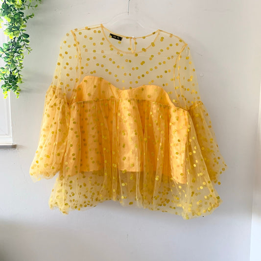 Yellow Polka Dot Sheer Georgette Blouse