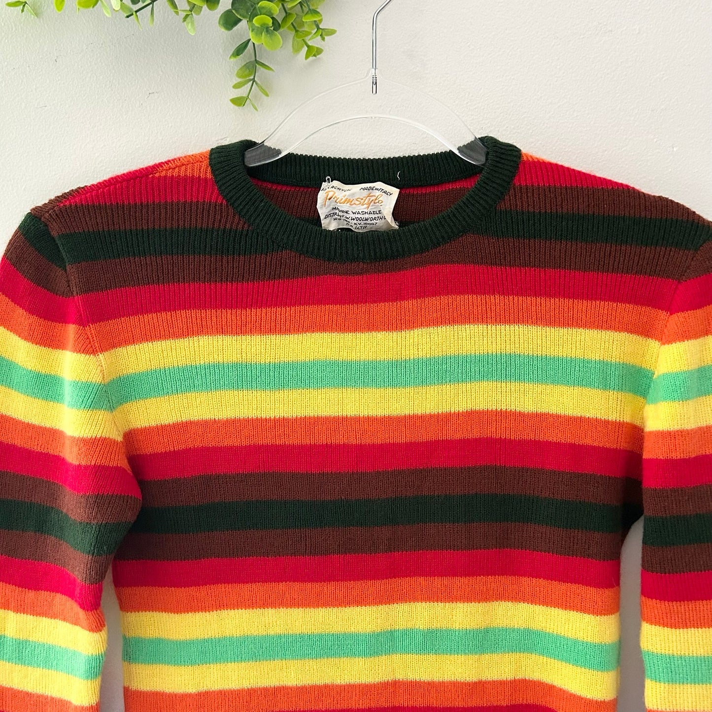Vintage 1970s Primstyle Rainbow Stripe Woolworth Funky Sweater